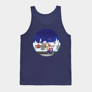 Santa ride scooter on night town Tank Top